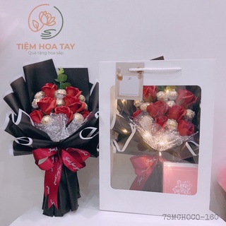 Set quà tặng bó hoa valentine 7 bông mix kẹo socola