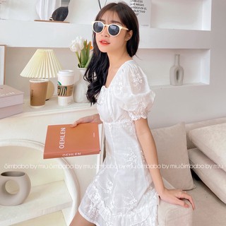 Váy trắng hoa nổi 3D hàn quốc Simbabo