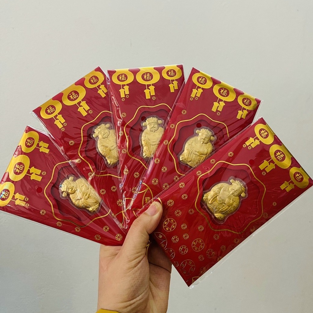 Bao Lì Xì Thần Tài Đỏ Mạ Vàng May Mắn