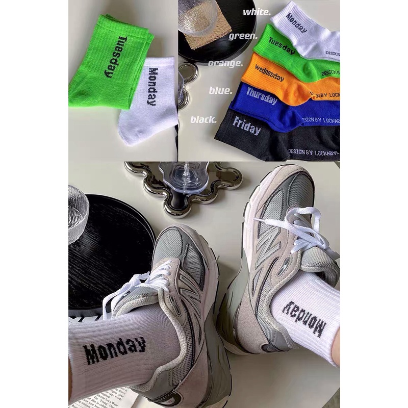 Tất nam nữ cổ cao, vớ nam mẫu chữ các ngày trong tuần phong cách Hàn Quốc Warm&amp;Cute AD39