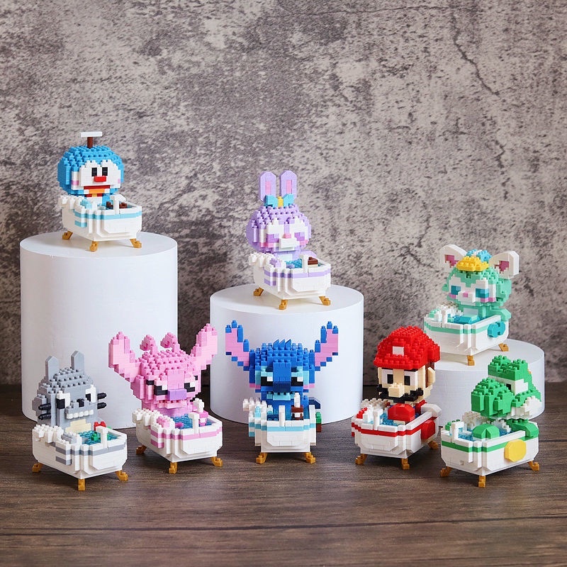 Đồ Chơi Xếp Hình Lego Doraemon - Cinnamoroll- Angel Stitch - Thỏ StellaLou - Khủng Long Yoshi ngồi bồn tắm