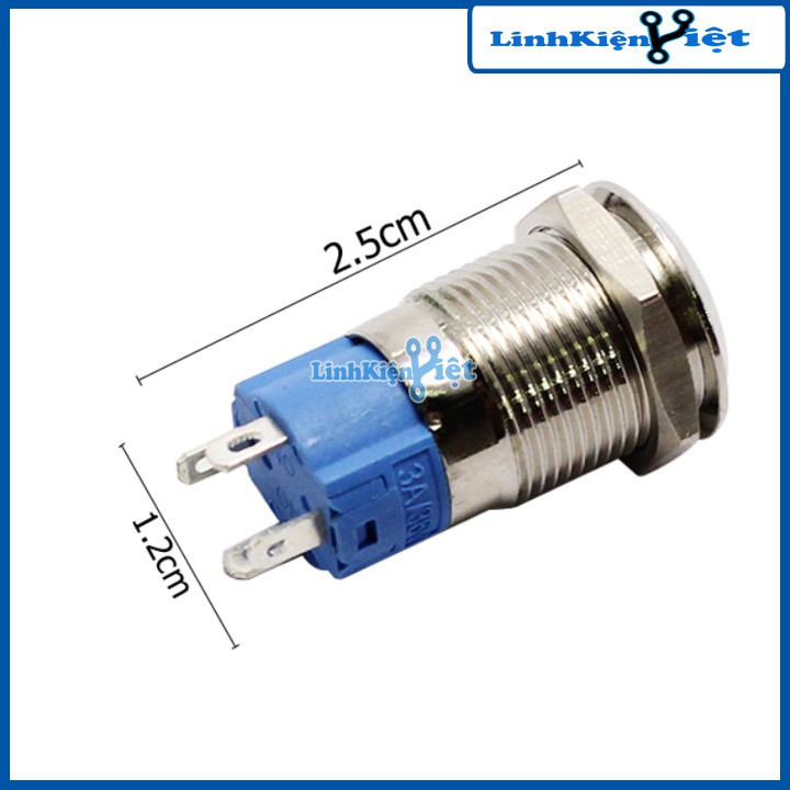 [NW] Nút Nhấn Đề Sắt Chống Nước Có Đèn Báo 12VDC-12mm Nhấn Giữ