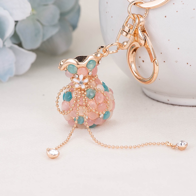 Móc khóa hình túi xách đính đá opal phong cách Trung Hoa Móc khóa hình túi xách