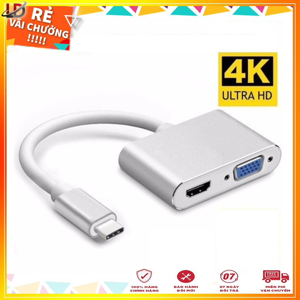 Cáp chuyển USB Type C to HDMI và VGA UtraHD 4K - Phukienleduy