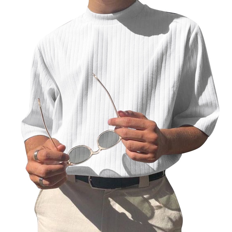 Áo Thun Nam Cổ Rùa Tay Lửng Màu Trơn