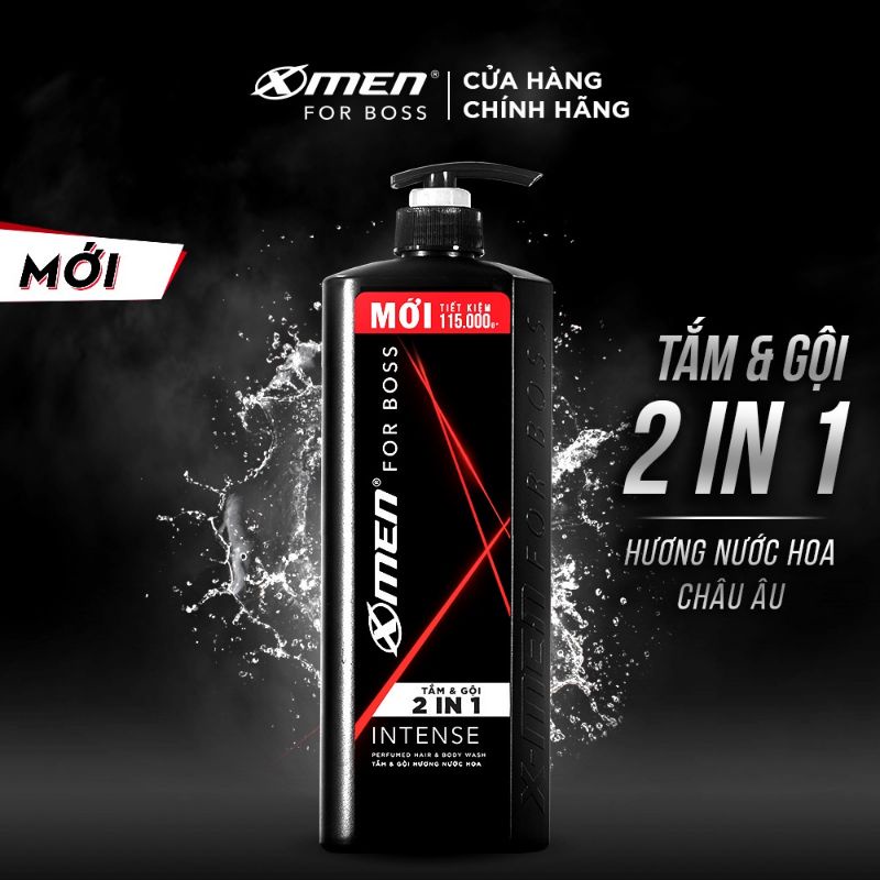 Tắm gội X-men 2 in 1 For Boss intense 850ml