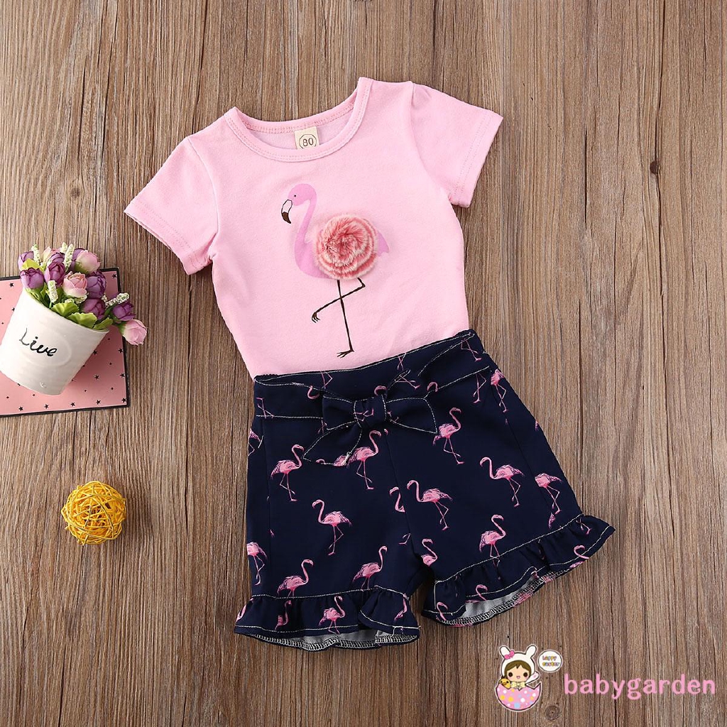 Set Áo Thun 3d Tay Ngắn &amp; Quần Short Cho Bé Gái