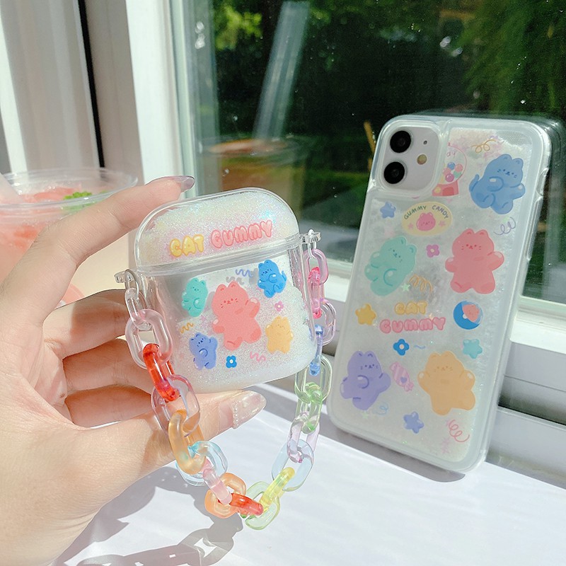 Vỏ bảo vệ bao đựng tai nghe ✔️ case airpod 1 2 ✔️ Trong nhũ quai xách hình dễ thương