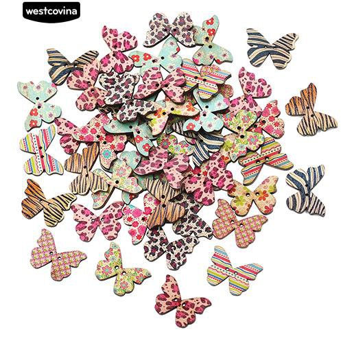 Set 50 nút áo gỗ 2 lỗ hình bướm chuyên dùng cho thợ may