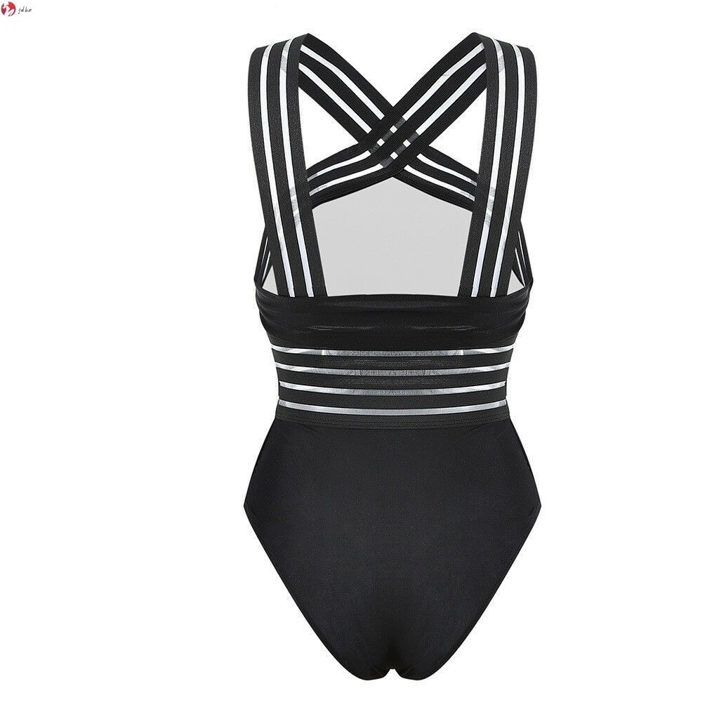 JDBE Sexy Black Striped One Piece Bikini Women's Bandage Push Up Monokini Swimwear Swimsuit Beach Triangle Bathing Suit