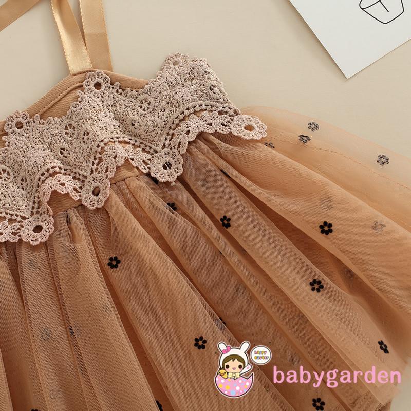 Bộ Áo Liền Quần Hai Dây Phối Ren In Hoa Dành Cho Bé Gái 0-24 Tháng Tuổi