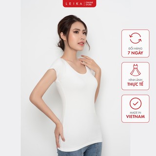 Áo thun nữ cộc tay cổ tròn sâu LEIKA