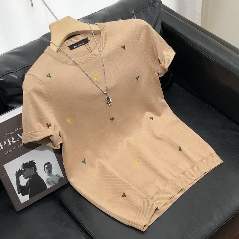 Áo Thun Nam Tay Ngắn Cổ Tròn Có Họa Tiết Thêu Thời Trang Phong Cách