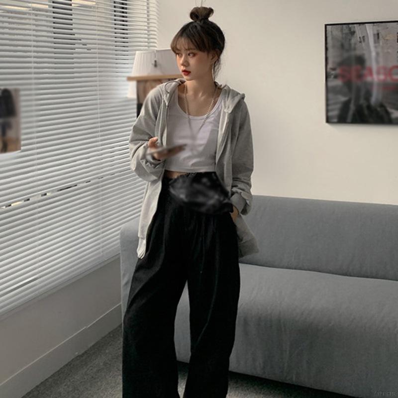 Áo khoác cardigan dáng rộng màu trơn có nón trùm phối khóa kéo thời trang Hàn Quốc cho nữ | BigBuy360 - bigbuy360.vn