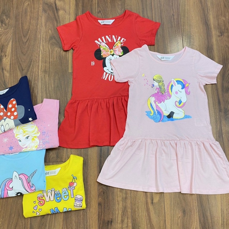 Váy bé gái  Váy ngắn tay in hình Pony Elsa Minnie hàng Xuất SIZE 1-10Y