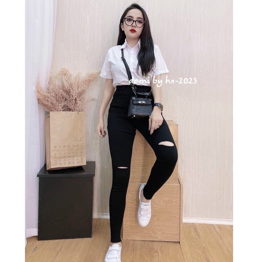 Quần Jean Nữ Lưng Cao ❤️FREESHIP❤️ Quần Bò Nữ Đen 2 Nút Ngang Mẫu Mới Thời Trang Chuẩn Hàng Shop A-T Fashion - QJNU54