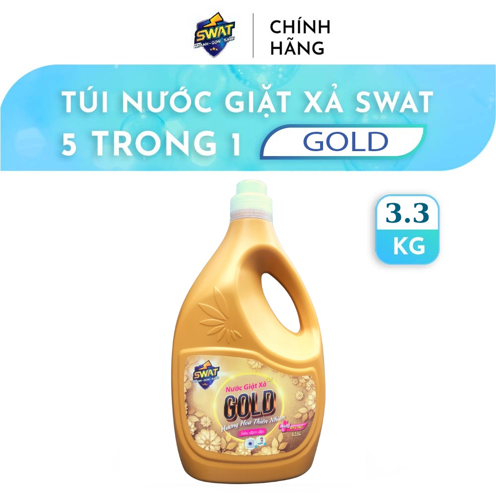 Nước Giặt Xả GOLD 5 in 1 SWAT hương Coco Mademoiselle sang trọng Can 3.3kg Tiện Dụng diệt khuẩn lưu hương lâu CLEANHOUSE