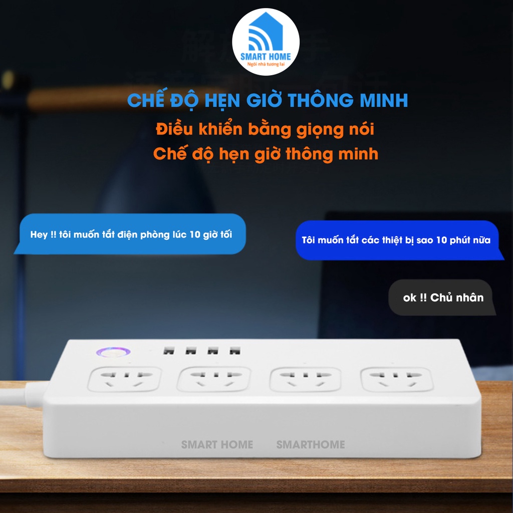 Ổ Cắm Điện Wifi Thông Minh, Điều Khiển Qua App Tuya, Ổ Cắm Hẹn Giờ Có USB [ BH-12TH ]