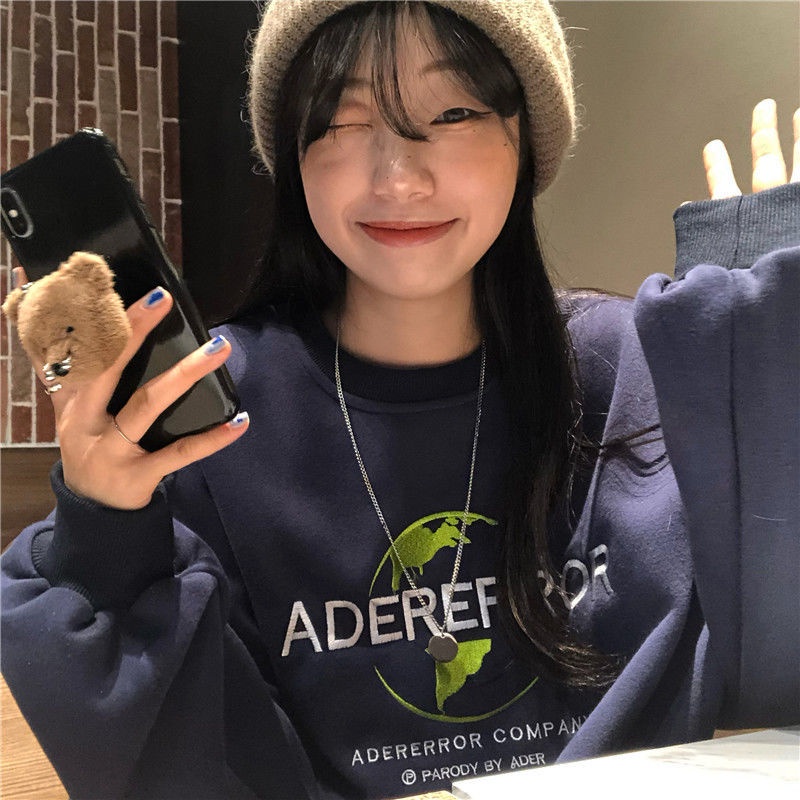 Áo Sweater Cotton Cổ Tròn Dáng Rộng Thêu Chữ Thời Trang Cho Nữ