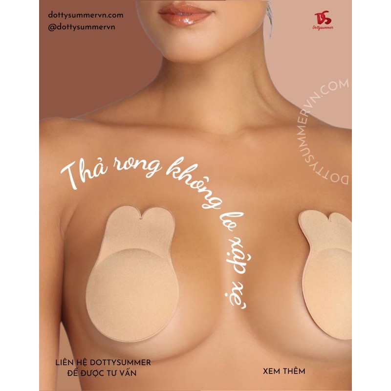 Cặp Miếng Dán Nhũ & Định Hình Nâng Giữ Ngực Đứng 2IN1 Tai Thỏ Silicone Vải Tái Sử Dụng Dính Tốt