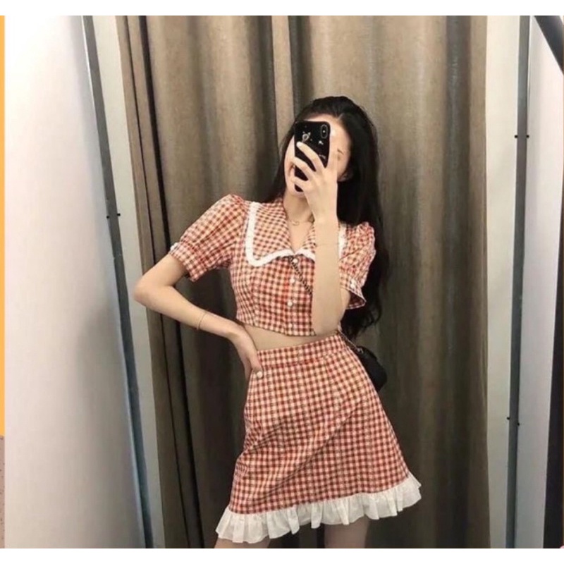 Set áo croptop kèm váy có lớp lót ( kèm hình thật) | BigBuy360 - bigbuy360.vn