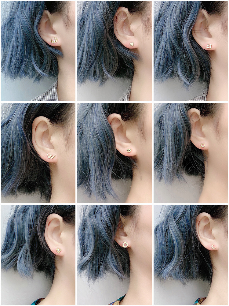 Đôi Bông Tai Mạ Bạc 925 Hình Trăng Sao Nạm Đá