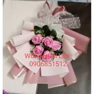 Bó hoa hồng sáp thơm 5 bông bó to ( ship now)
