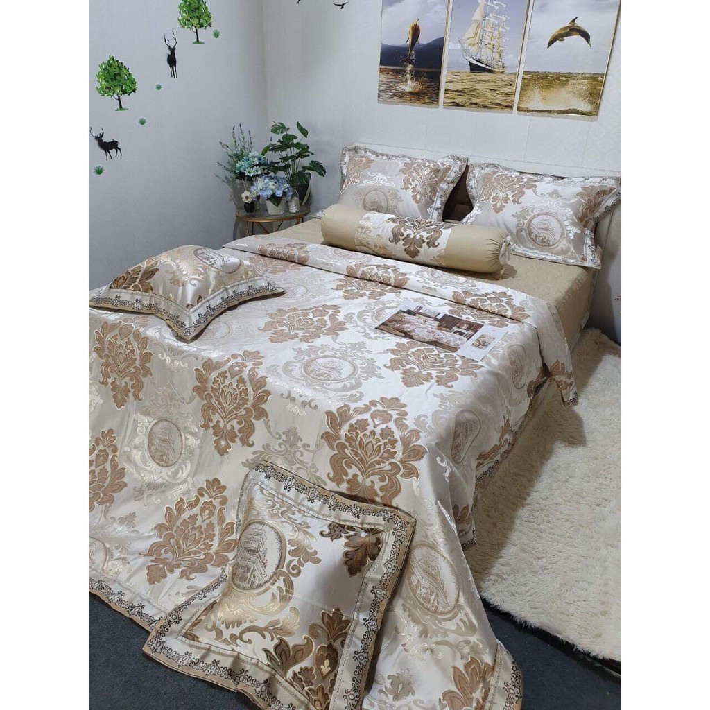 Bộ Ga Phủ Cưới Gấm Hoàng Gia Cao Cấp Singapo nhập 5 Món