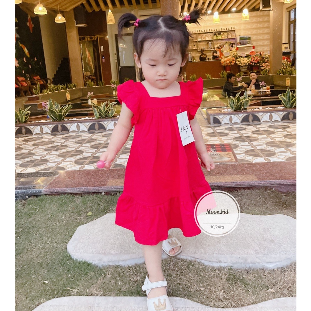 Váy đầm bé gái công chúa xinh xắn vải thô mềm nơ lưng cho bé yêu