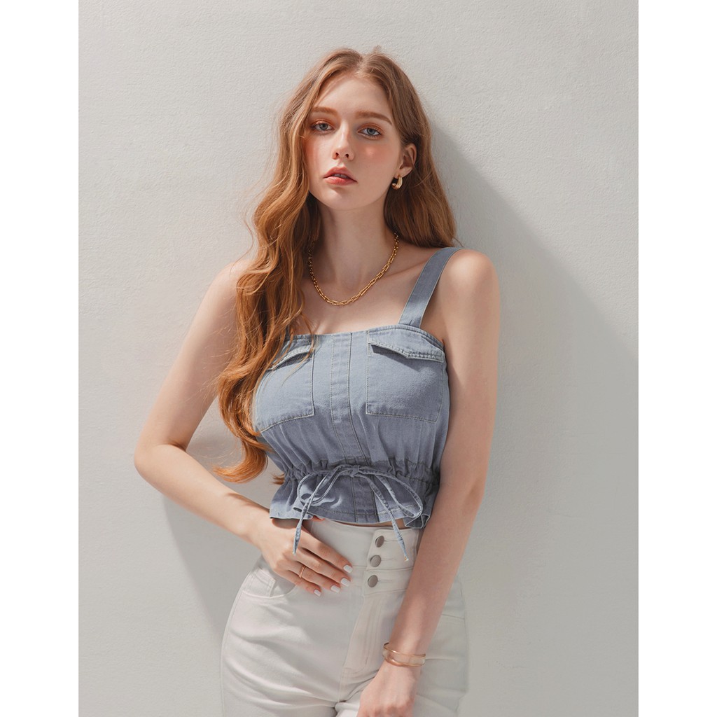 Áo 2 dây denim dây rút eo nữ Air Space 2120121090