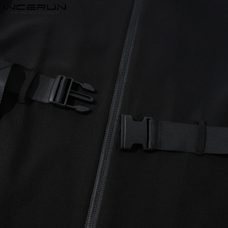 Áo liền quần INCERUN tay ngắn cổ bẻ có thắt lưng phối dây kéo thời trang cho nam