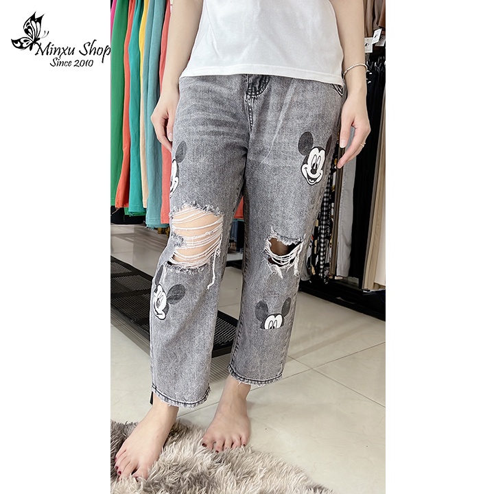 Quần jean micky rách dáng baggy, quần jean boy ống rộng cá tính Minxu shop Q3626