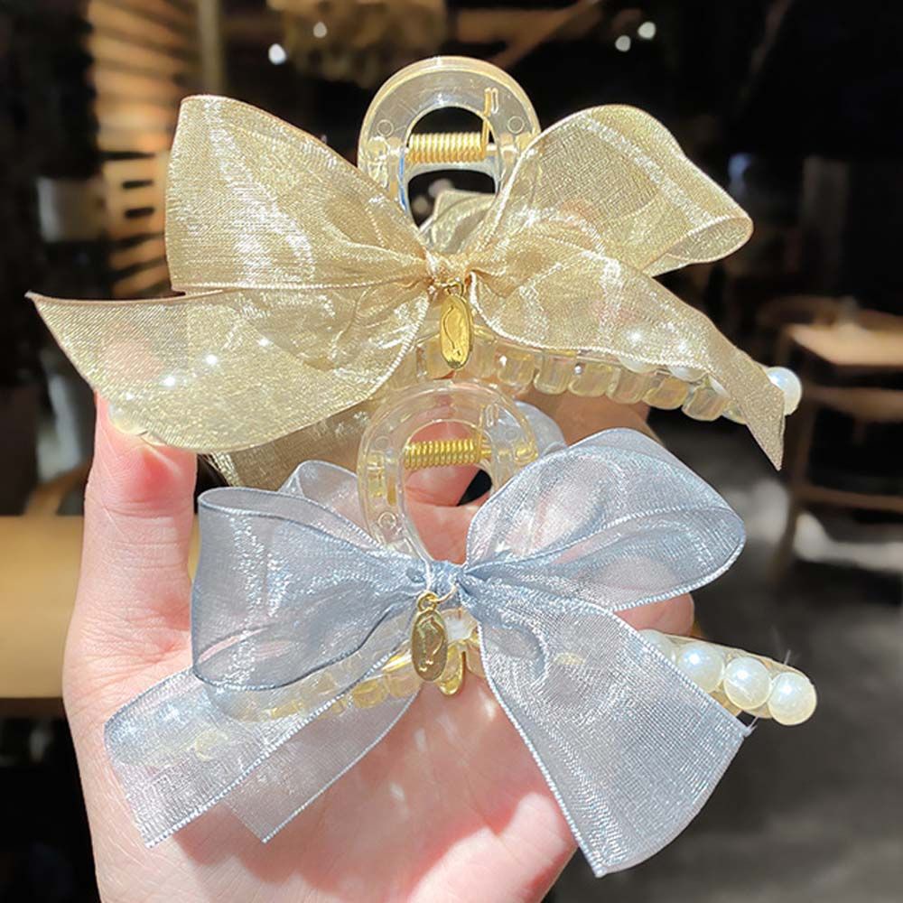 Kẹp Tóc Hình Nơ Phối Hạt Ngọc Trai Bằng Nhựa Acrylic Nhiều Màu Phong Cách Hàn Quốc Cho Nữ Taylor1