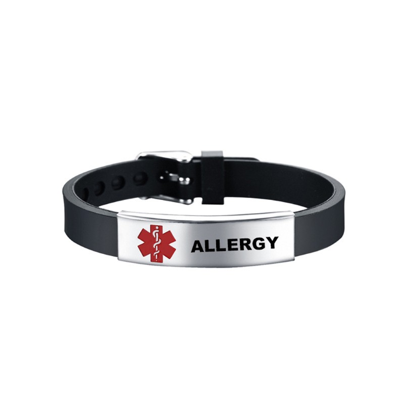 INF Stylish Red Medical- Alert ID Bracelet Emergency First Aid Adjustable Type 1 Diabetes Silicone Bangle Wristband Unisex