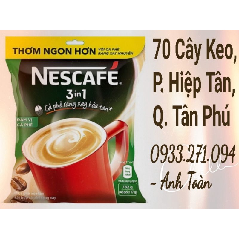 Cà phê rang xay hòa tan NesCafé 3 in 1 đậm vị cà phê bịch 782g - Cafe rang xay Nescafe đậm vị cà phê 782gr (46 gói x17g)