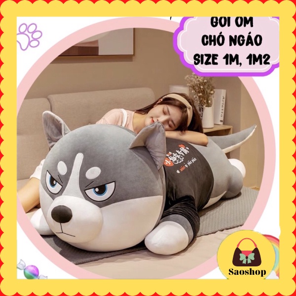 Gối ôm gấu bông chó ngáo husky 1m, 1m2 nhồi bông cao cấp