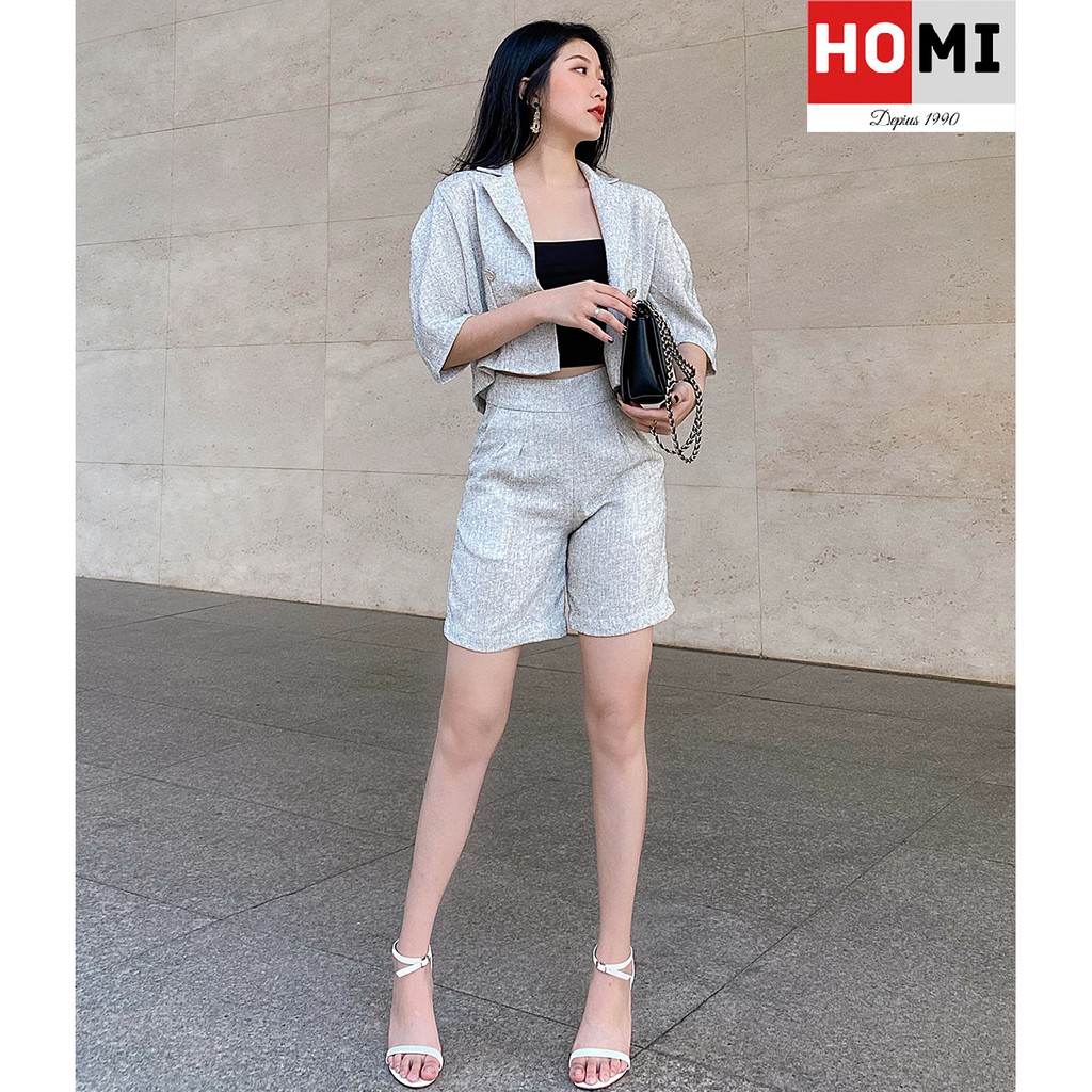 Combo Set 2 món: Áo Vest Croptop, quần Short HOMI FASHION, MÀU Xám muối tiêu | BigBuy360 - bigbuy360.vn