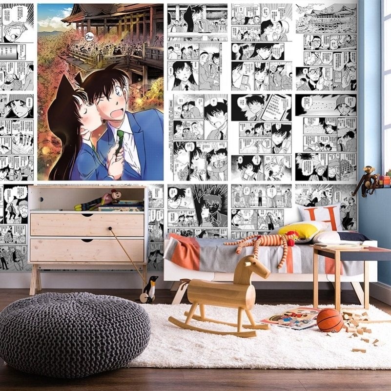 Giấy Dán Tường In Hình Thám Tử Conan Màu Trắng Đen Dùng Làm Quà Tặng Sinh Nhật