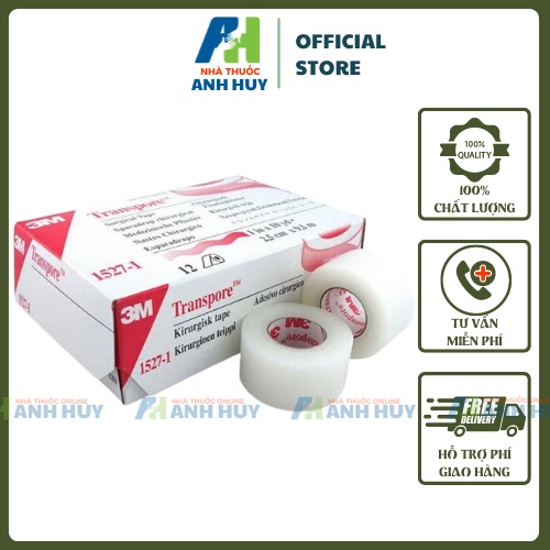 Băng Keo Y Tế 3M Transpore - Băng Dính Y Tế 3M Transpore 1527-1 Độ Dính Cao, Không Gây Đau Khi Gỡ Băng Dính