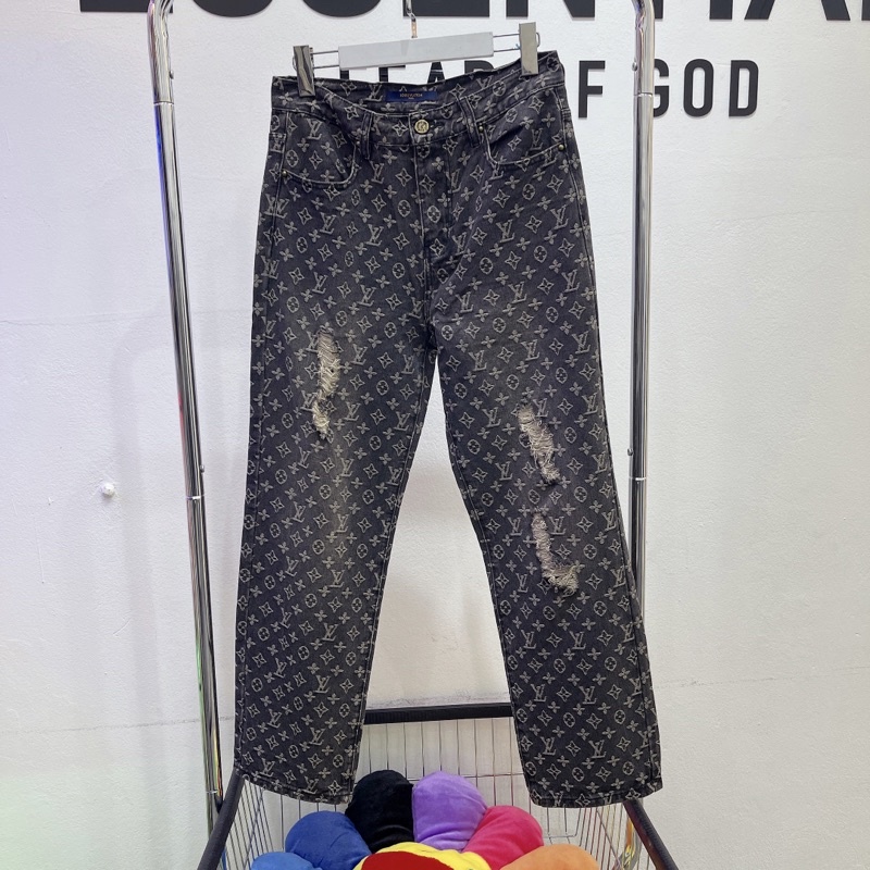 ⚡️ - Quần Jeans LV Luon Vuituoi Denim Baggy Pants, Quần bò jeans ống suông LV rách gối