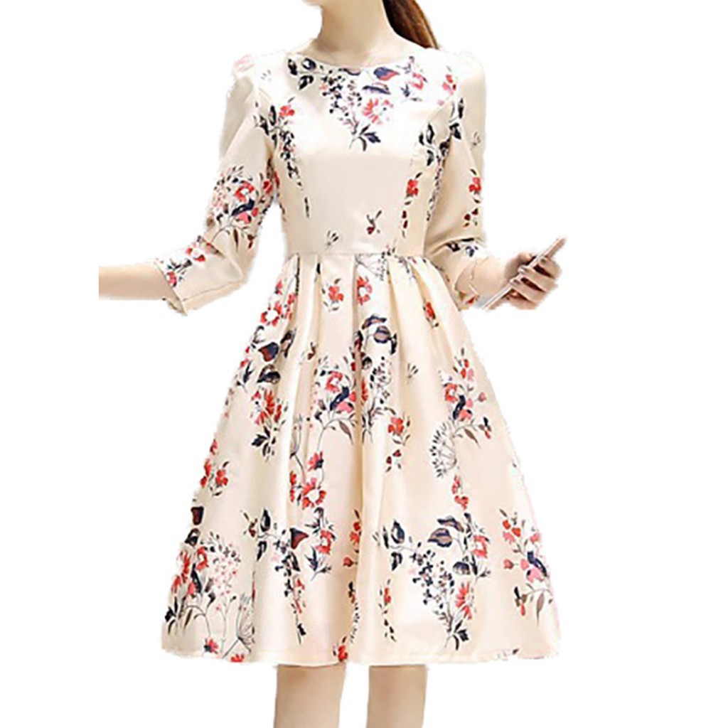 Đầm xòe ôm eo tay lỡ in hoa thanh lịch | BigBuy360 - bigbuy360.vn