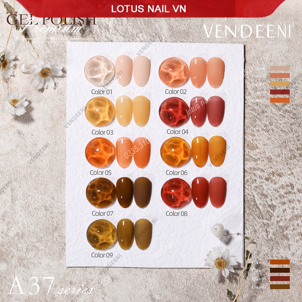 Set sơn gel thạch 9 màu cao cấp Vendeeni mã A37 tặng kèm bảng màu