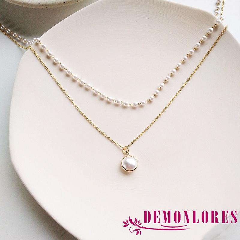 Vòng cổ Nhiều Lớp Đính Ngọc Trai Nhân Tạo Màu Bạc / Vàng Kim Thời Trang Cho Nữ