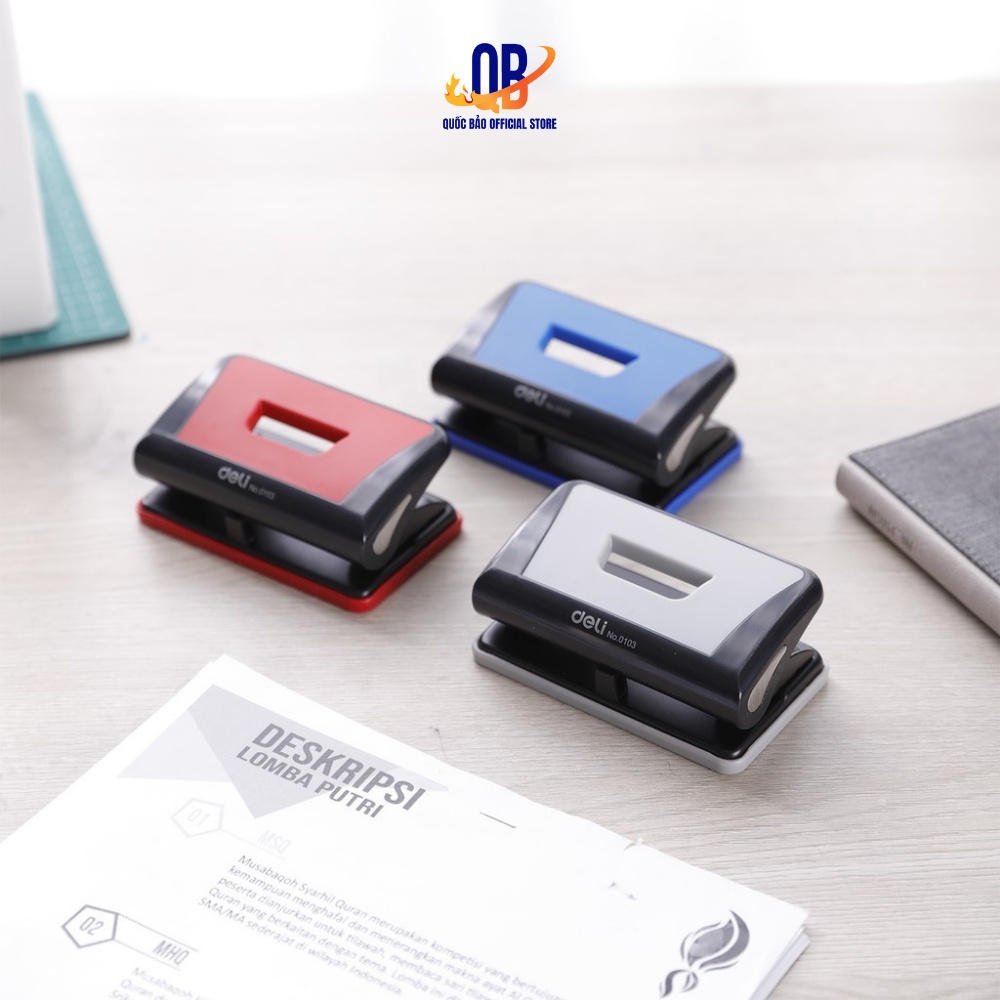 Máy đục lỗ 10 tờ Deli, Xanh dương, Đỏ, Ghi xám - 1 cái E0103