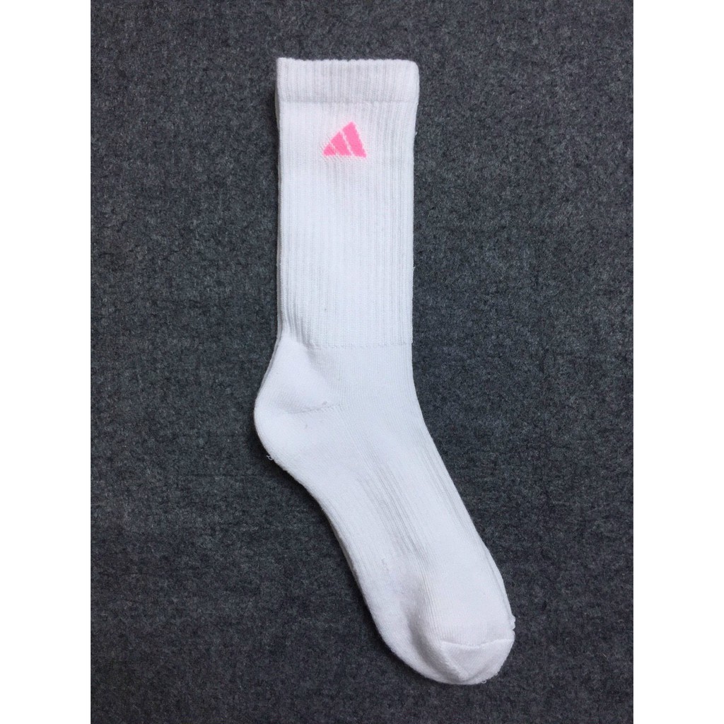 3 Đôi vớ Adidas cao cổ màu trắng logo 3 sọc hồng nhạt