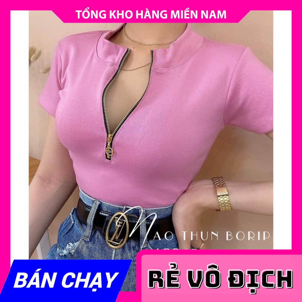 Áo thun croptop nữ phối tia kéo chất thun borip co giãn 4 chiều  Áo kiểu nữ ABR67