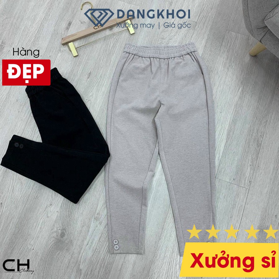 Quần Dạ Baggy Freeship Quần Baggy Nữ Cạp Chun Gấu Suông Đính 2 Khuy