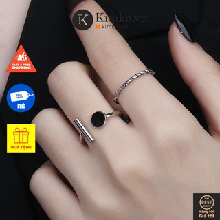 Nhẫn hình học có thể điều chỉnh kích cỡ mặt tròn đen nổi bật