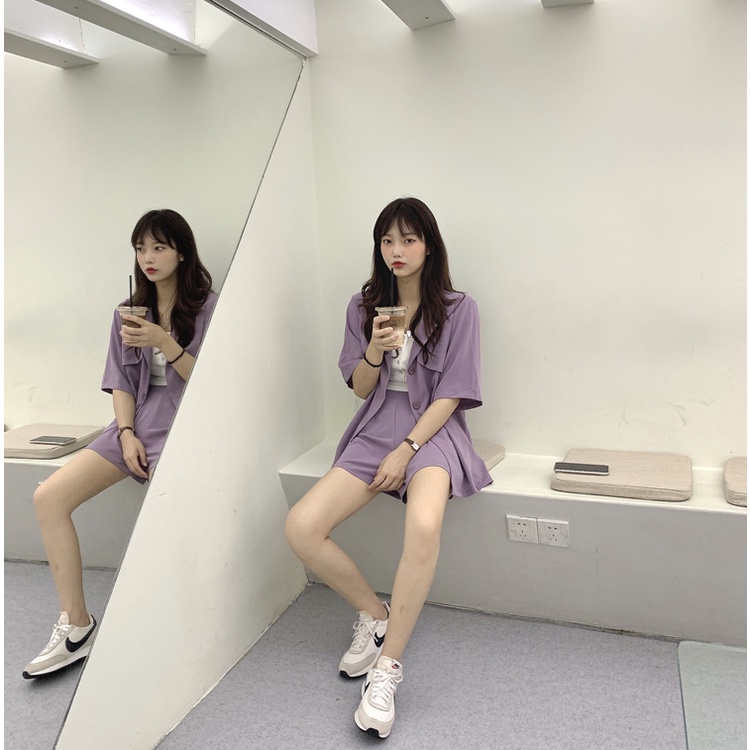 Set Áo Khoác Vest Tay Ngắn Màu Trắng/Tím Thời Trang Cao Cấp 49359 | BigBuy360 - bigbuy360.vn