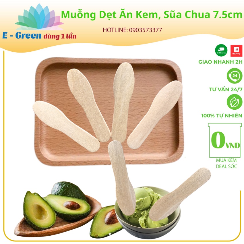 10 Cái Muỗng Gỗ 7.5cm Loại Nhỏ ăn kem, ăn sữa chua, Dùng 1 Lần An Toàn Vệ Sinh - Egreen Dùng 1 Lân